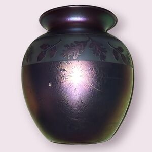 ZELLIQUE PHYLLIS POLITO Leaves Iridescent Art Glass 1999 Vase